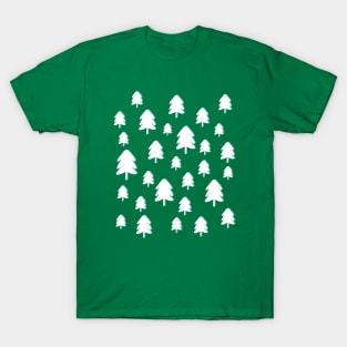 Christmas Pine Tree Pattern on Green T-Shirt